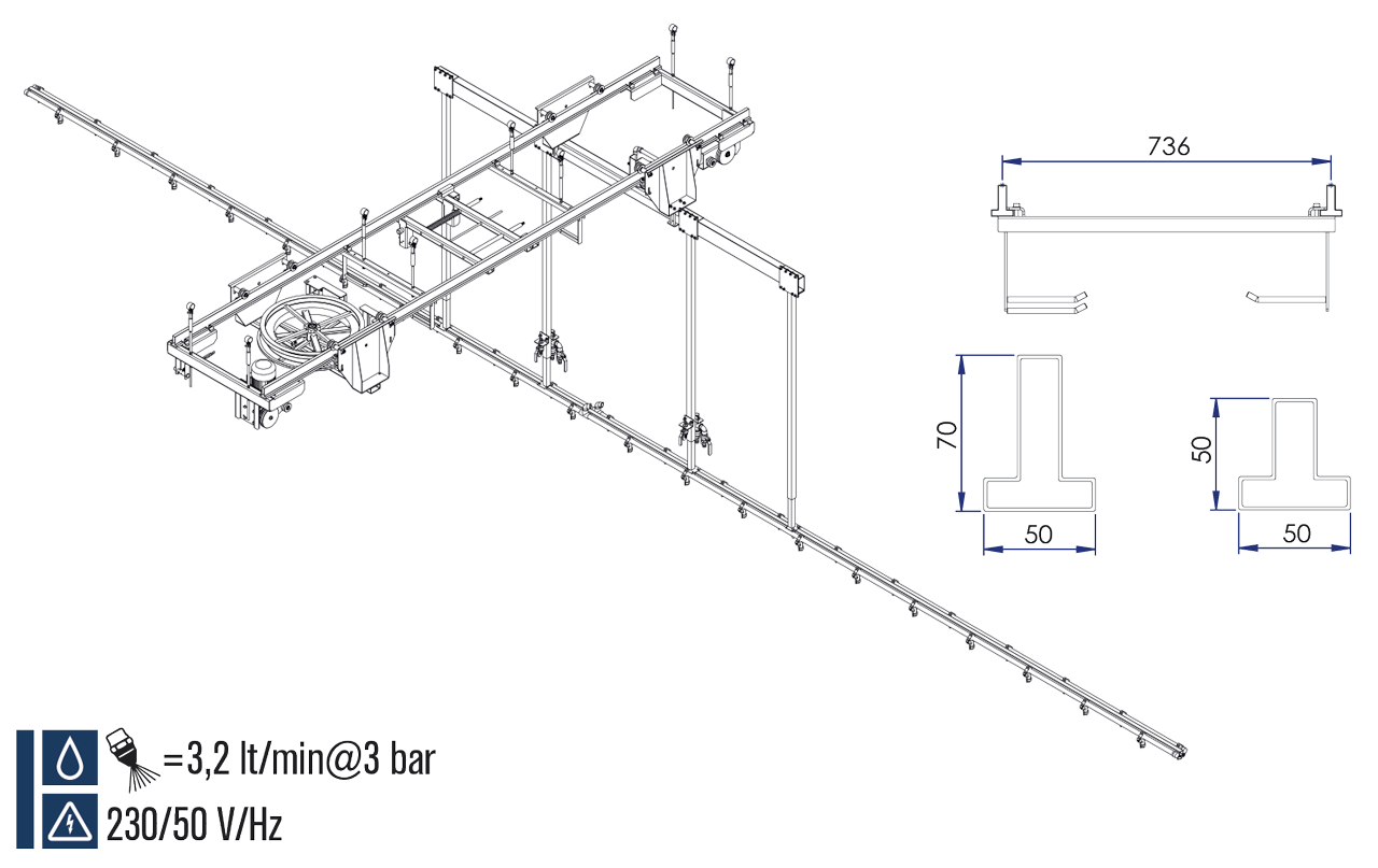 Double-rail irrigation wing HO-technical scheme